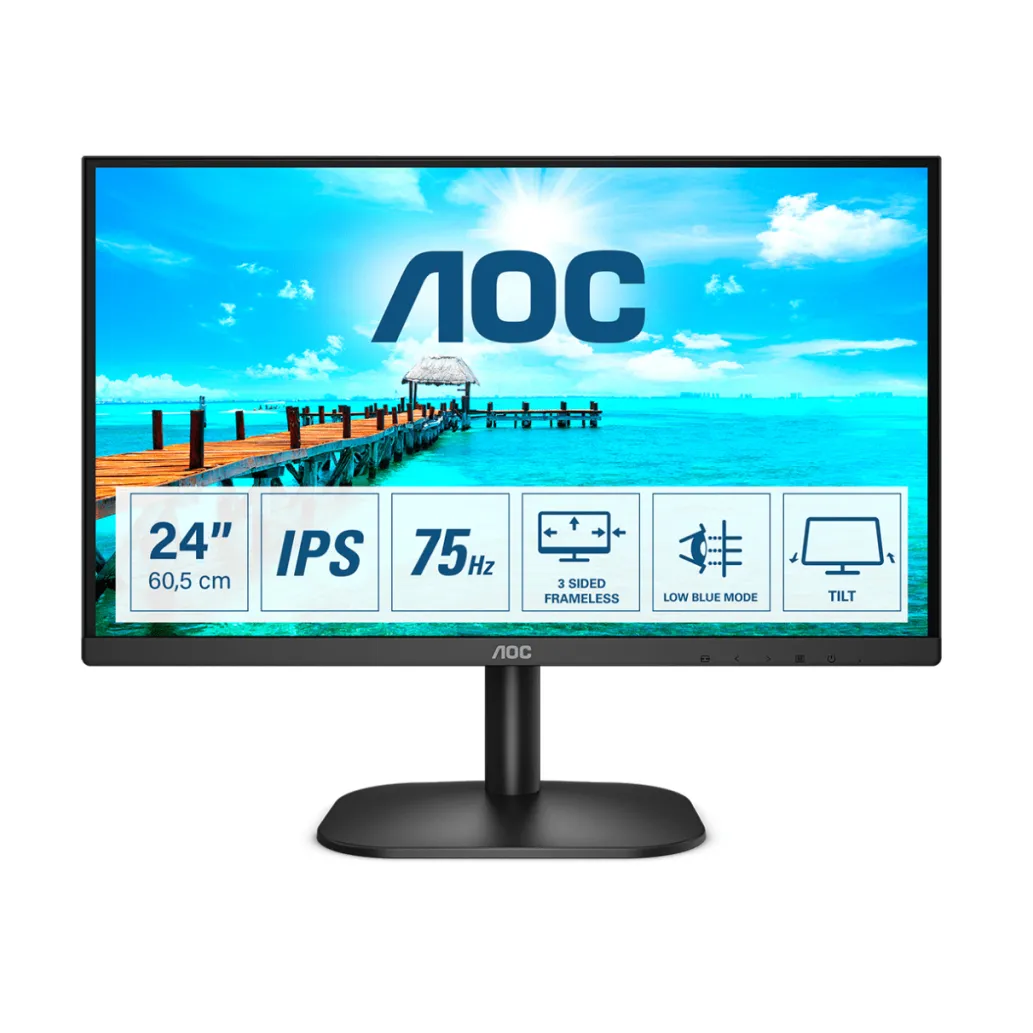 Monitor AOC 60,5 cm (23,8") 24B2XH 1920x1080 75Hz IPS 7ms VGA HDMI Monitor AOC 60,5 cm (23,8") 24B2XH 1920x1080 75Hz IPS 7ms VGA HDMI