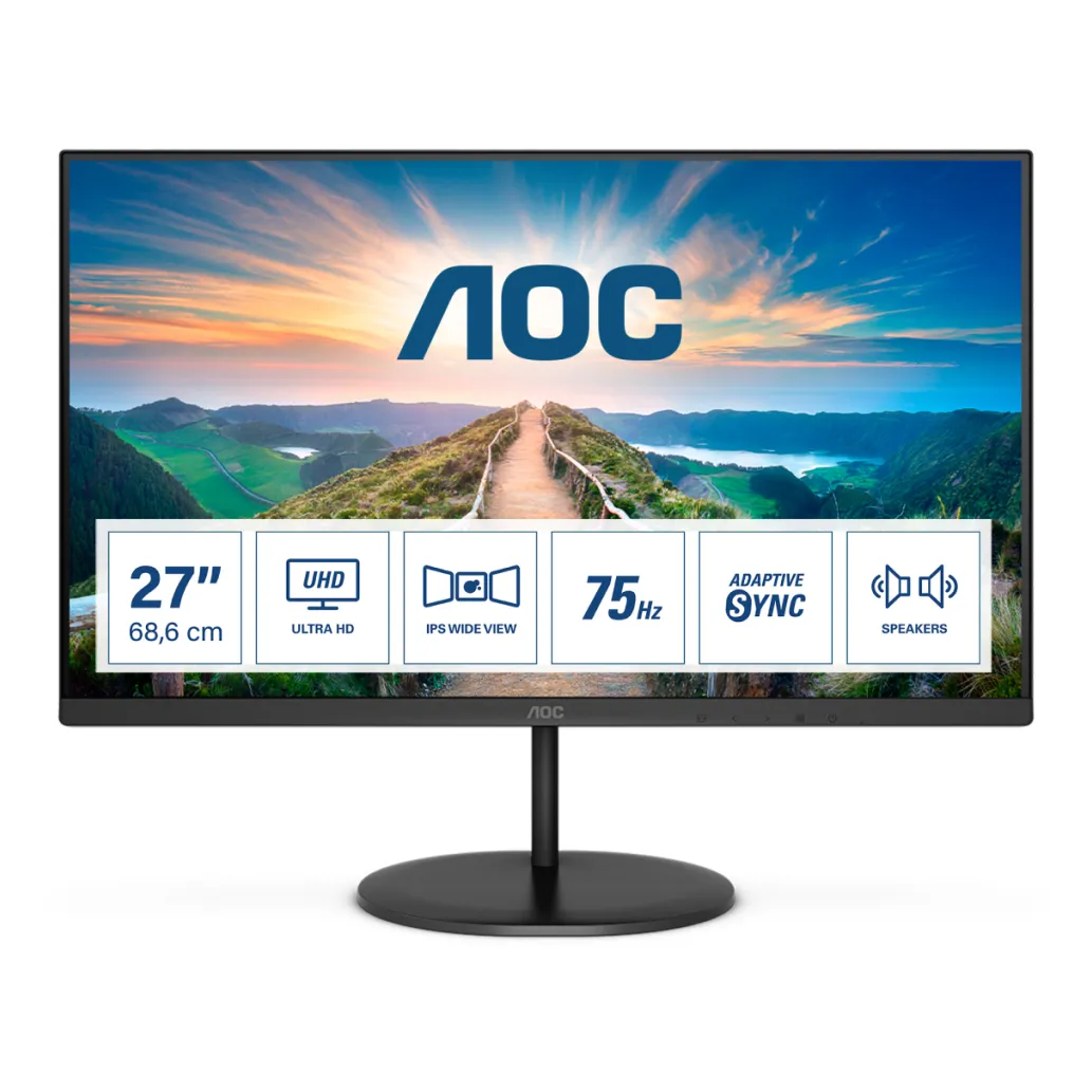 Monitor AOC 68,6 cm (27,0") U27V4EA 3840x2160 75Hz IPS 4ms 2xHDMI DisplayPort Zvočniki 3H sRGB112% Monitor AOC 68,6 cm (27,0") U27V4EA 3840x2160 75Hz IPS 4ms 2xHDMI DisplayPort Zvočniki 3H sRGB112%