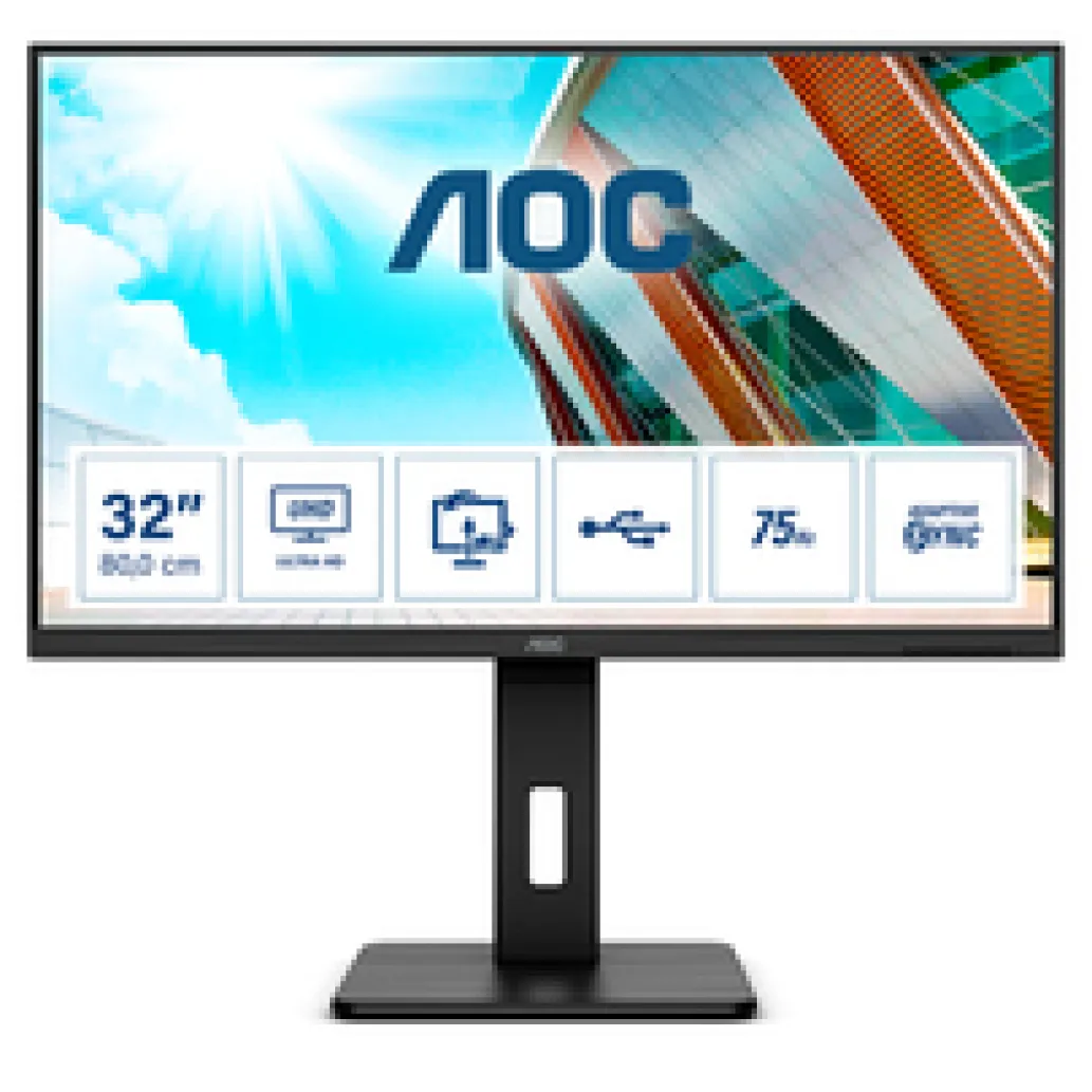 Monitor AOC 80 cm (31,5") U32P2 3840x2160 75Hz VA 4ms DVI 2xHDMI DisplayPort 4xUSB3.2 Pivot Zvočniki 3H Monitor AOC 80 cm (31,5") U32P2 3840x2160 75Hz VA 4ms DVI 2xHDMI DisplayPort 4xUSB3.2 Pivot Zvočniki 3H