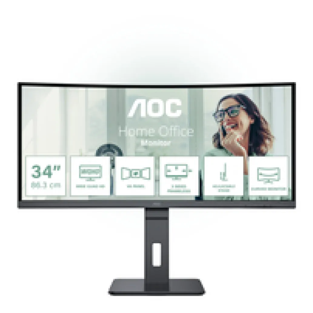 Monitor AOC 86,4 cm (34,0") CU34P3CV 3440x1440 Curved 100Hz VA 4ms HDMI DisplayPort USB-C 65W 4xUSB3.2 HAS Zvočniki 2x5W 3H RJ45 KVM Monitor AOC 86,4 cm (34,0") CU34P3CV 3440x1440 Curved 100Hz VA 4ms HDMI DisplayPort USB-C 65W 4xUSB3.2 HAS Zvočniki 2x5W 3H RJ45 KVM