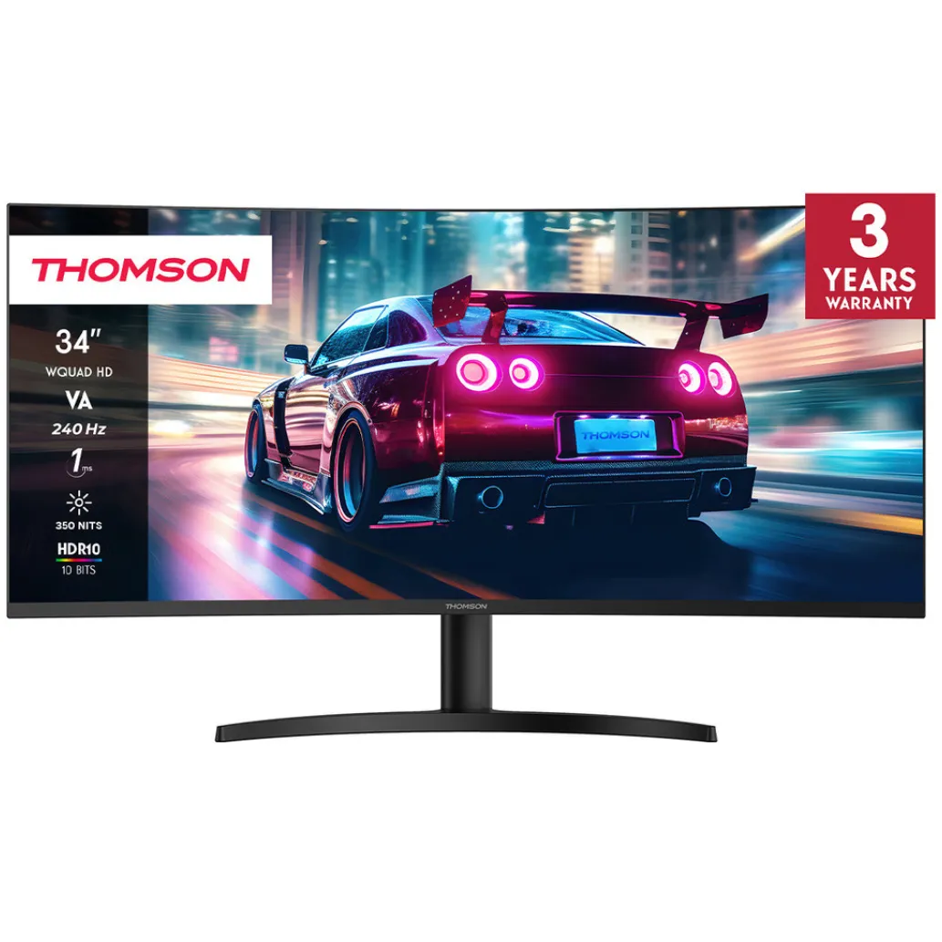 Monitor Thomson 86,4 cm (34,0") M34QG7Y14C 3440x1440 Curved Gaming 240Hz VA 1ms 2xHDMI 1xDisplayPort HAS Zvočniki sRGB130% AdaptiveSync HDR10 Monitor Thomson 86,4 cm (34,0") M34QG7Y14C 3440x1440 Curved Gaming 240Hz VA 1ms 2xHDMI 1xDisplayPort HAS Zvočniki sRGB130% AdaptiveSync HDR10