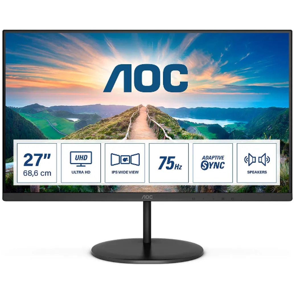 Monitor AOC 68,6 cm (27,0") U27V4EA 3840x2160 75Hz IPS 4ms 2xHDMI DisplayPort Zvočniki 3H sRGB112% Monitor AOC 68,6 cm (27,0") U27V4EA 3840x2160 75Hz IPS 4ms 2xHDMI DisplayPort Zvočniki 3H sRGB112%