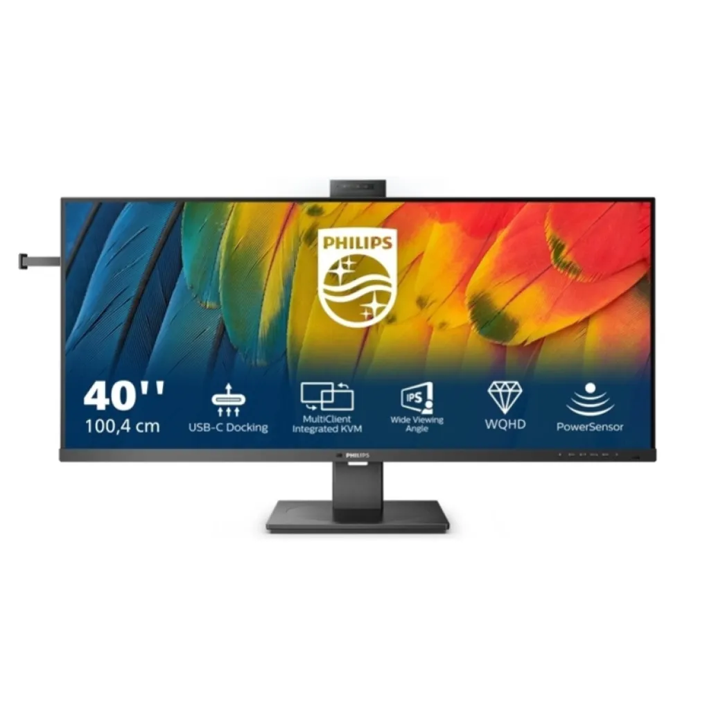 Monitor Philips 101,6 cm (40) 40B1U5601H 3440x1440 120Hz IPS 4ms HDMI DisplayPort 2xUSB-C 100W DP-Out 4xUSB3.2 HAS Kamera Zvočniki 3H sRGB121% KVM RJ45 HDR10 Serija 5000 Kamera Monitor Philips 101,6 cm (40) 40B1U5601H 3440x1440 120Hz IPS 4ms HDMI DisplayPort 2xUSB-C 100W DP-Out 4xUSB3.2 HAS Kamera Zvočniki 3H sRGB121% KVM RJ45 HDR10 Serija 5000 Kamera
