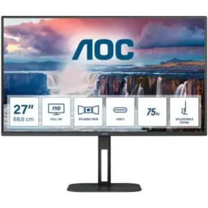Monitor AOC 68,6 cm (27,0") 27V5C/BK 1920x1080 75Hz IPS 1ms HDMI DisplayPort USB-C 65W 4xUSB3.2 Zvočniki  3H FreeSync