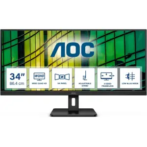 Monitor AOC 86,4 cm (34,0") U34E2M 3440x1440 100Hz VA 4ms 2xHDMI DisplayPort  3H AdaptiveSync Essential-Line