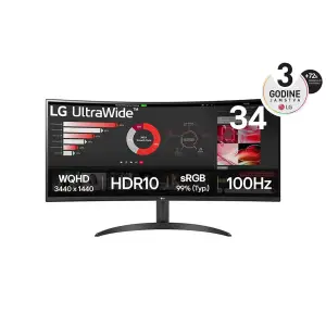 Monitor LG 86,4 cm (34,0") 34WR50QK-B 3440x1440 Curved 100Hz VA 5ms 2xHDMI DisplayPort  sRGB99% HDR10