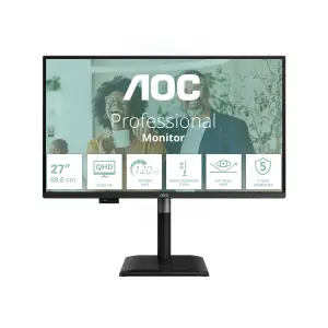 Monitor AOC 68,6 cm (27,0") Q27P4CV 2560x1440 120Hz IPS 4ms HDMI DisplayPort USB-C 96W 4xUSB3.2 USB-C-Out Pivot Zvočniki  3H DCI-P3-95,6% AdaptiveSync RJ45 KVM HDR P4