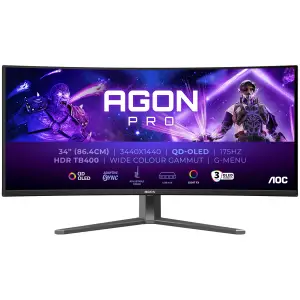 Monitor AOC 86,4 cm (34,0") AG346UCD 3440x1440 Curved Gaming 175Hz QD-OLED 0,03ms 2xHDMI DisplayPort 3xUSB3.2 HAS Zvočniki 2x8W  DCI-P3-99% AdaptiveSync FreeSync Premium Pro HDR400 Agon