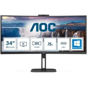 Monitor AOC 86,4 cm (34,0") CU34V5CW 3440x1440 Curved konferenca 100Hz VA 1ms HDMI DisplayPort USB-C 65W 4xUSB3.2 HAS Kamera Zvočniki 2x5W  DCI-P3-92% V5