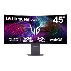 Monitor LG 113 cm (44,5") 45GX90SA 3440x1440 Curved Gaming webOS 240Hz OLED 0,03ms 2xHDMI DisplayPort USB-C 65W 2xUSB HAS Zvočniki 2x7W  DCI-P3-98% FreeSync Premium G-Sync Compatible BT RJ45 HDR400