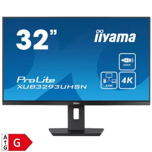 Monitor Iiyama 80 cm (31,5") XUB3293UHSN-B5 3840x2160 IPS 4ms HDMI DisplayPort USB-C 65W 2xUSB3.0 Pivot Zvočniki 2x3W  sRGB99% KVM RJ45 ProLite