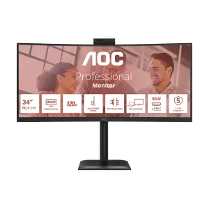 Monitor AOC 86,4 cm (34,0") CU34E4CW 3440x1440 Curved konferenca 120Hz VA 4ms HDMI 2xHDMI DisplayPort 2xUSB-C 90W 4xUSB3.2 HAS Kamera Zvočniki 2x5W  3H sRGB120,6% AdaptiveSync KVM HDR10